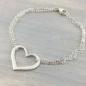 Open Heart Bracelet, Heart Chain Bracelet, Silver Heart Bracelet, Sterling Silver Bracelet, Heart Jewelry, Bridesmaid Gift,