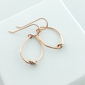 Rose Gold Love Knot Drop Earrings, Rose Gold Teardrop Earring, Knot Dangle Earring, Gold Filled Earrings, Valentines Day Gift