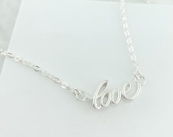 Sterling Silver Love Necklace for Women, Love Script Jewelry,  Necklace for Her