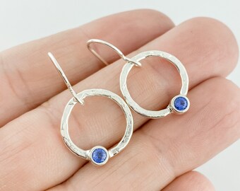 September Birthstone Earrings, Sterling Silver Earrings for Women with a Blue Gemstone, Drop Earring
