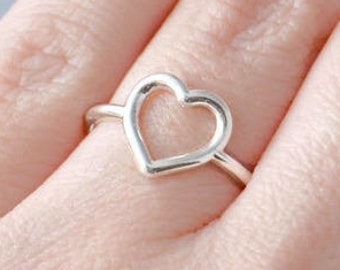 Open Heart Ring, Sterling Silver Heart Ring, Promise Ring, Heart Jewelry, Love Jewelry,