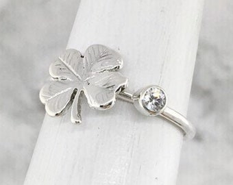 April Birthstone Ring for Women, Sterling Silver Clover Ring, Promise Ring For Her, Irish Good Luck Charm, April Birthstone