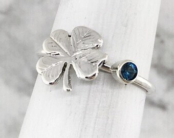 December Birthstone Ring, New Bride Gift, Something Blue, Clover Ring, Lucky Ring, Irish Jewelry