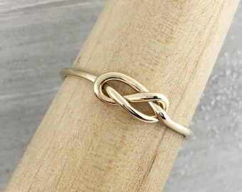 Yellow Gold Ring for Women, Dainty Infinity Ring, Yellow Gold Knot Ring, Thin Knotted Ring for Women, Dainty Promise Ring For Her