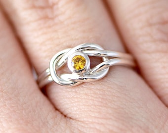 November Birthstone Ring with Knot, Citrine Promise Ring for Women, Infinity Knot Birthstone, Yellow Birthstone Ring, Knotted Ring