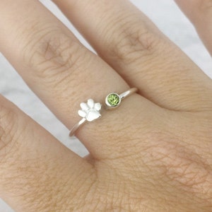 August Birthstone Ring, Sterling Silver Dog Paw Ring, Stacking Ring, Promise Ring, Personalized Paw Ring, 92