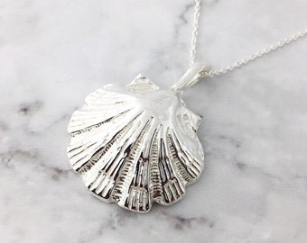 Sea Shell Necklace, Silver Pendant, Silver Shell Necklace, Beach Shell Pendant, Sterling Silver Seashell