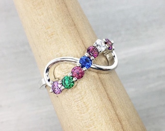 Family Birthstone Ring Mothers Ring 7 Stone, Infinity Birthstone Ring, Mothers Jewelry, Family Ring, Mothers Day Gift
