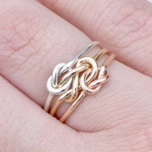 Two Tone Ring, Triple Knot Ring, Mixed Metal Love Knot Ring, Three Strand Ring, Promise Ring, Love Knot Jewelry