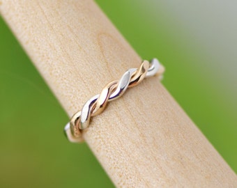 Two Toned Ring, Flattened Twisted Ring, Stacker Ring, Thumb Ring, Gold Filled Stackable Ring, Twisty 4