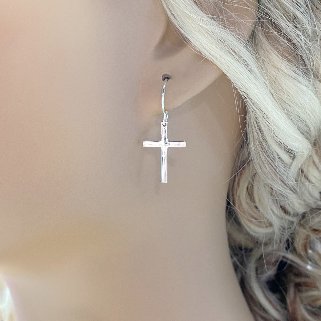 Sterling Silver Cross Earrings for Her Religious Jewelry for - Etsy