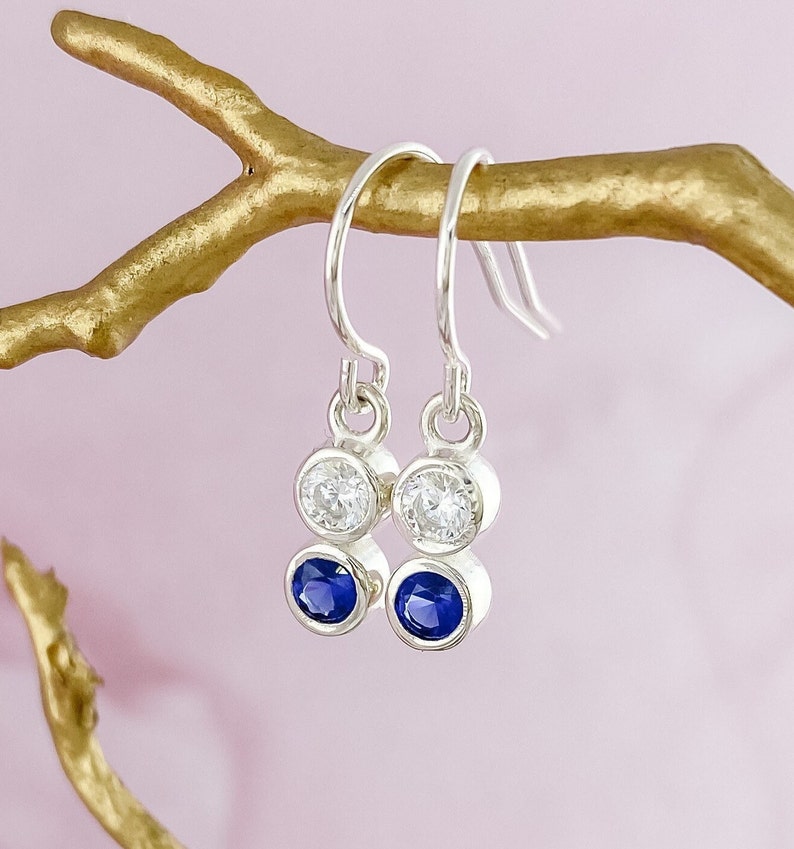 Family Birthstone Earrings made of Sterling Silver on a Silver French Hook