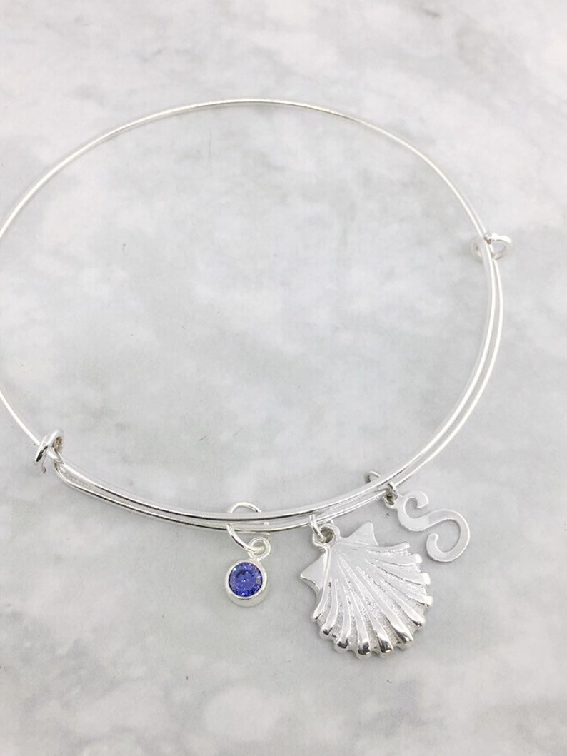 Expandable Bangle Silver Sea Shell Bangle 76 July Birthstone Jewelry Customized Gift Summer