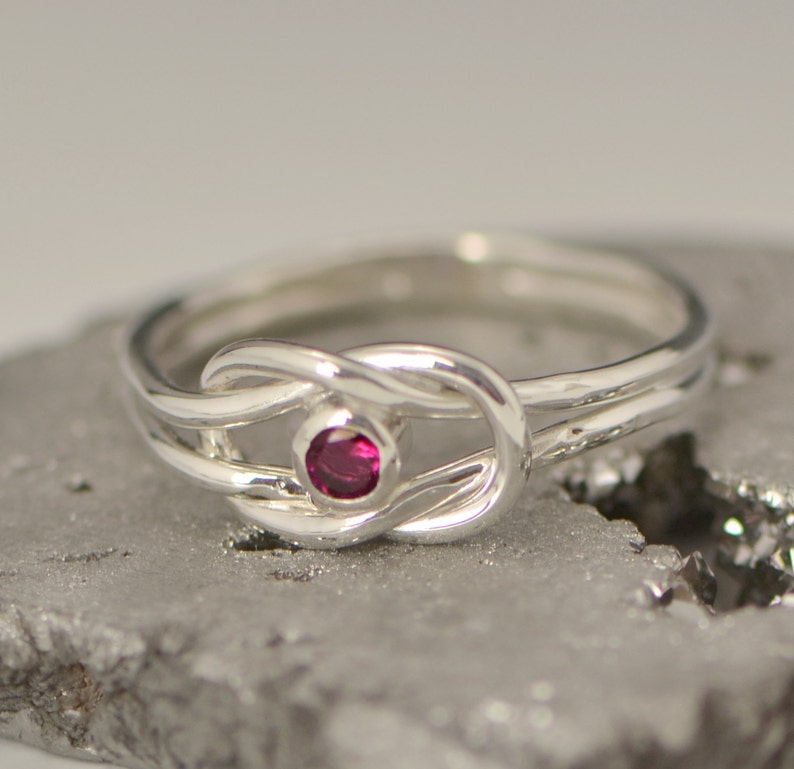 Sterling Silver January Birthstone Ring for Her, Garnet Promise Ring For Her, Infinity Knot Ring image 3