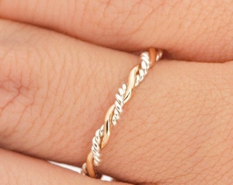 Two Tone Ring, Thumb Ring For Women, Twist Ring, Mixed Metal Rings, Twisted Ring, Gold Stacking Ring,  Twisty 1