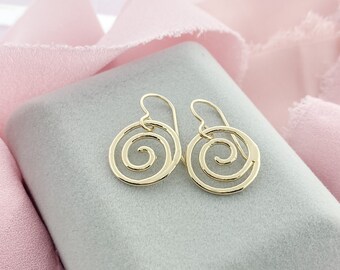 10K Yellow Gold Spiral Earrings, Dainty Yellow Gold Earrings