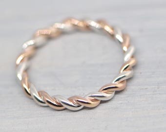 14K Rose Gold Filled Twist Ring, Stacker Ring, Thumb Ring, Braided Ring, Stackable Ring, Two Toned Ring, Twisty, Rose Gold Twist 3
