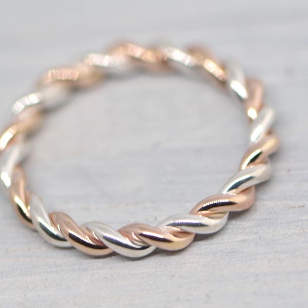 14K Rose Gold Filled Twist Ring, Stacker Ring, Thumb Ring, Braided Ring, Stackable Ring, Two Toned Ring, Twisty, Rose Gold Twist 3