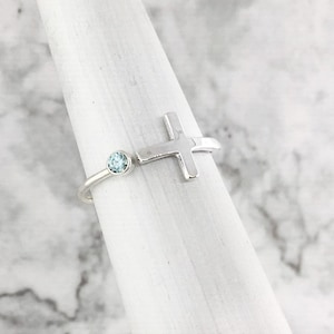 Silver Cross Ring, March Birthstone Ring, Something Blue Ring