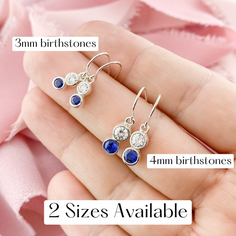 Birthstone Earrings for Mom, Sterling Silver Family Jewelry, Dangle Earrings, Family Birthstone Jewelry, Custom Earrings, Gift For Mom 2 stone