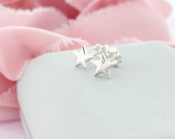 Sterling Silver Tiny Star Stud Earrings, Silver Dainty Stud Earring for Her, Star Shape Jewelry, Celestial Studs