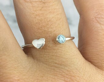 March Birthstone Ring, Something Blue Ring, Tiny Heart Ring, New Bride Gift, March Birthday Gift