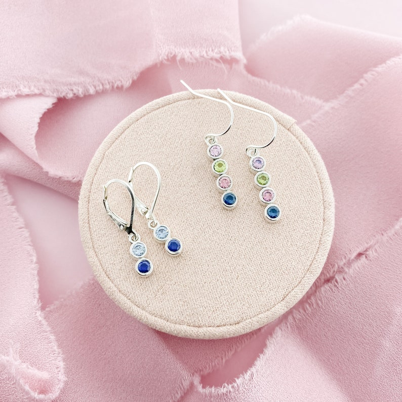 Family Birthstone Earrings made of Sterling Silver on a Silver French Hook