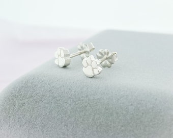 Tiny Sterling Silver Paw Print Stud Earrings For Her, Paw Print Jewelry for Women, Light Everyday Earrings