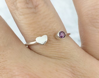 January Birthstone Ring for Women, Open Heart Ring, Friendship Ring, Love Ring, Dainty Promise Ring for Her