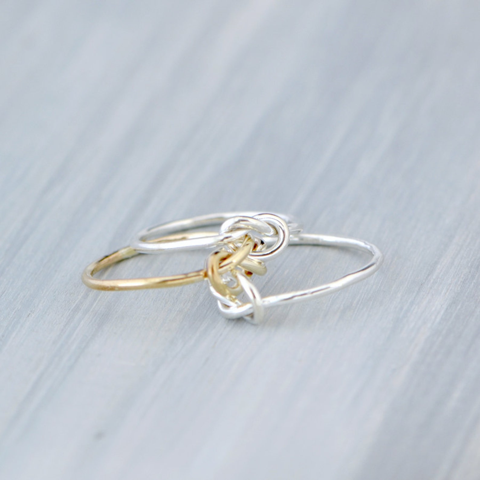 Two Tone Ring Triple Knot Ring Mixed Metal Love Knot Ring Etsy