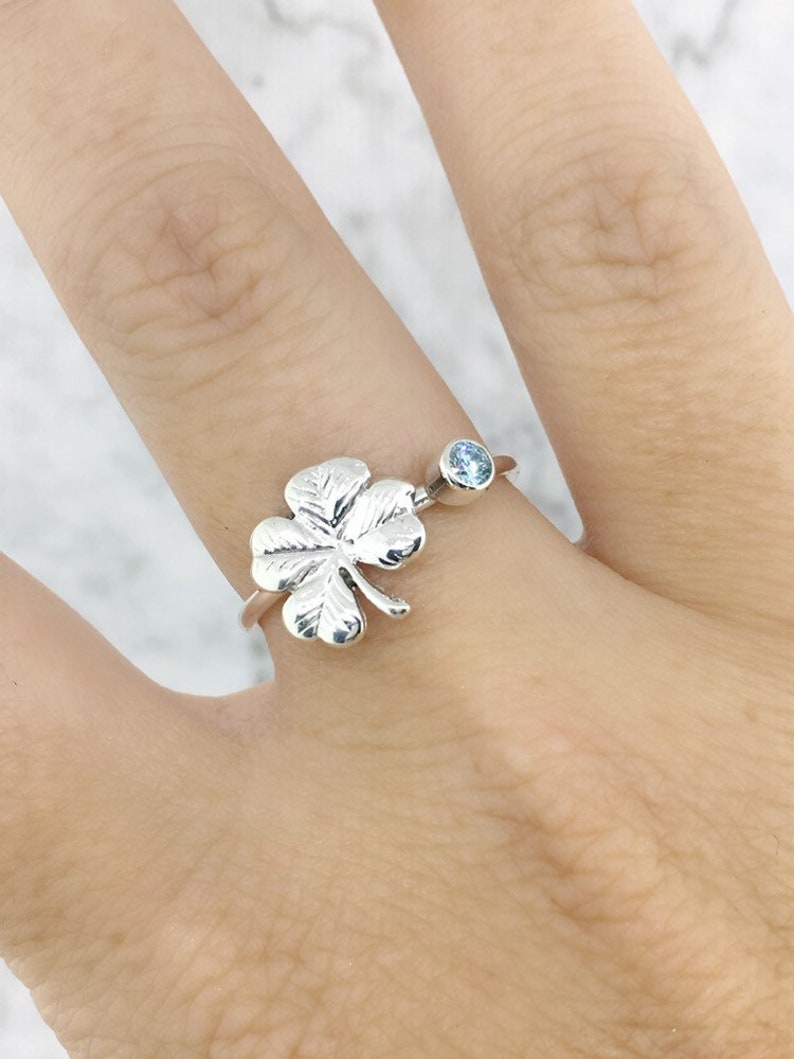 April Birthstone Ring for Women Sterling Silver Clover Ring | Etsy