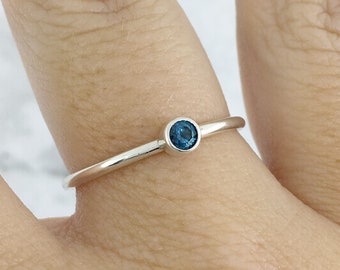 December Birthstone Ring, Something Blue Gift, Blue Topaz Stackable Ring, Skinny Ring, Blue Stone Ring, 108