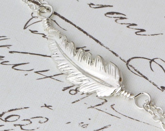 Sterling Silver Feather Necklace, Nature Jewelry, Silver Feather Jewelry, Boho Necklace, Feather Charm, Sterling Feather,