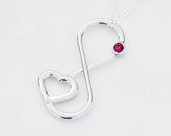 Birthstone Infinity Heart Pendant, Birthstone Jewelry, Birthstone Pendant, Gemstone Jewelry, Gemstone Pendant,