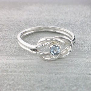 Sterling Silver January Birthstone Ring for Her, Garnet Promise Ring For Her, Infinity Knot Ring Genuine Aquamarine