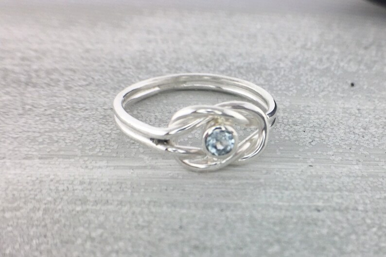 Sterling Silver January Birthstone Ring for Her, Garnet Promise Ring For Her, Infinity Knot Ring Genuine Aquamarine