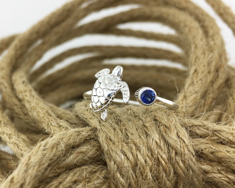 Promise Ring Ready To Ship Size 10 Ring Sea Turtle Ring September Birthstone Ring Stackable Ring Turtle Jewelry