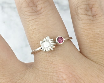 July Birthstone Ring, Sun Ring,  Friendship Ring, Red Stone Ring, July Birthday Gift