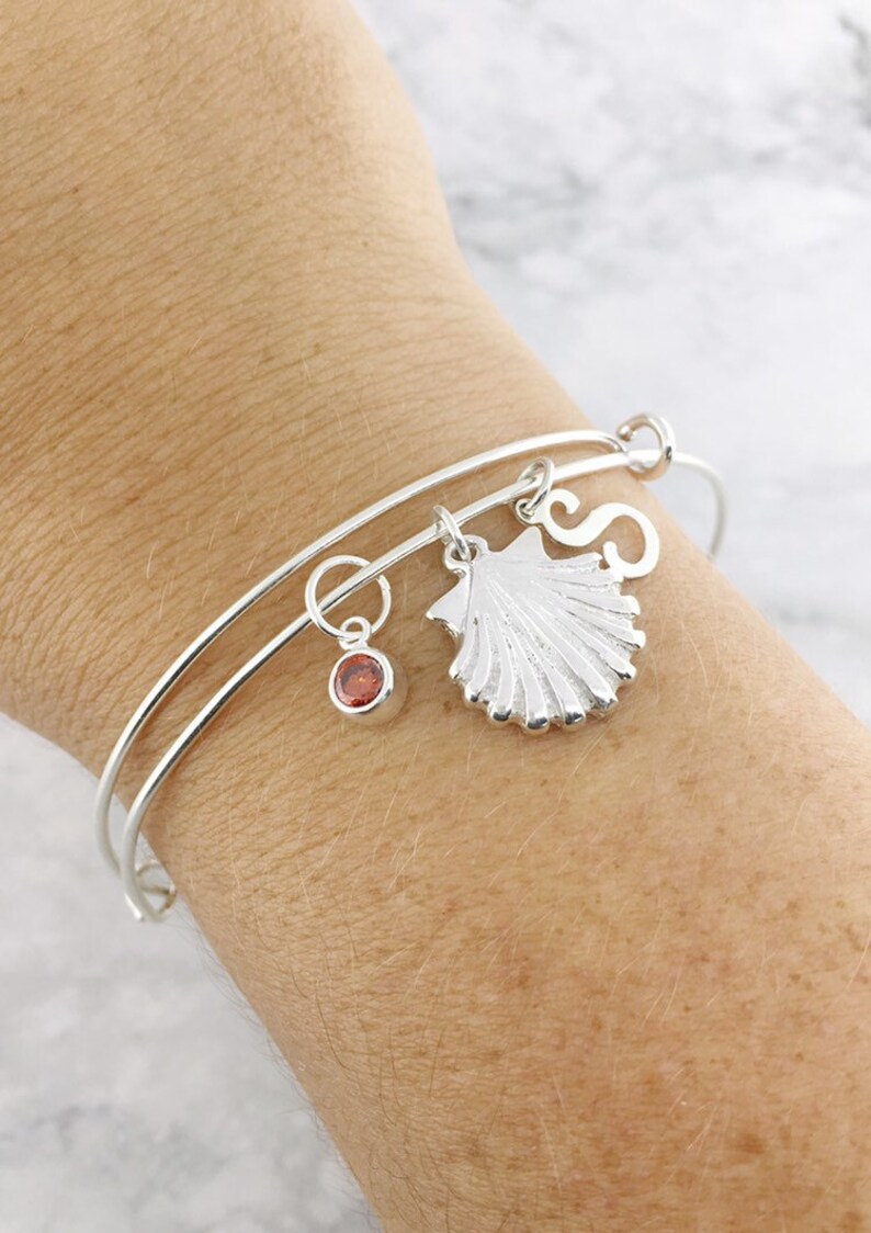 Expandable Bangle Silver Sea Shell Bangle 76 July Birthstone Jewelry Customized Gift Summer