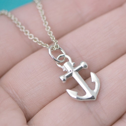 Sideways Anchor Necklace Silver Nautical Jewelry Small Etsy