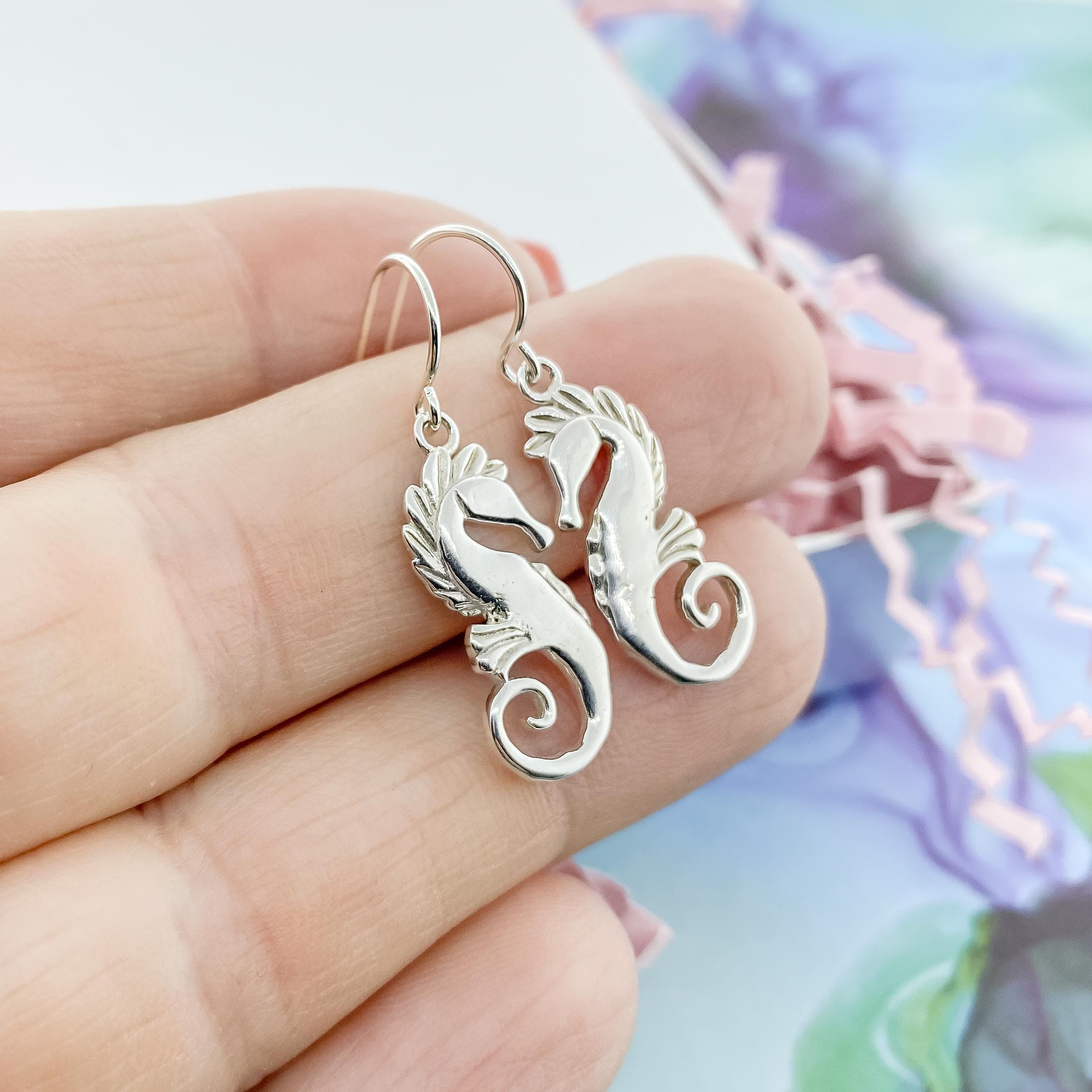 Silver Seahorse Earring Sterling Silver Nautical Jewelry Etsy