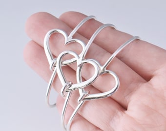 Heart Bangle Bracelet, Sterling Silver Heart Bracelet, Sterling Silver Bracelet, Heart Jewelry, Bridesmaid Gift,