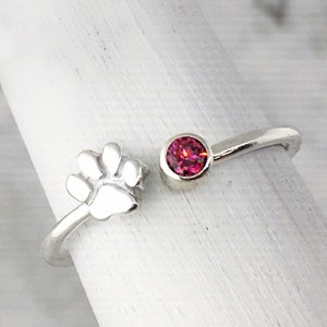 February Birthstone Ring with a Paw Print Detail, Sterling Silver Personalized Gift for Pet Lovers image 4