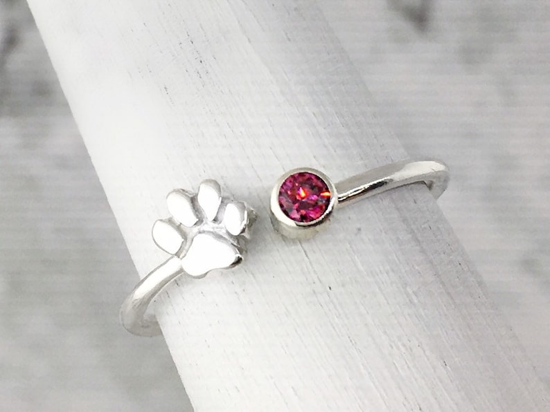 February Birthstone Ring with a Paw Print Detail, Sterling Silver Personalized Gift for Pet Lovers image 4