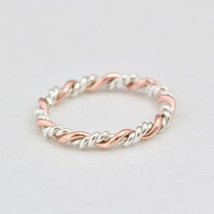 Silver and Rose Gold Twist Ring, Gold Stack Ring, Stacker Ring, Twisted Ring, Braid Ring for Her, Stacked Rings, Braided Ring, Twisty 1