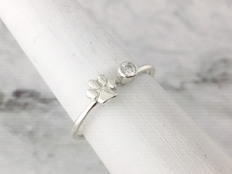 Personalized Paw Ring Pet Parent Gift Purple Gemstone Ring February Birthstone Ring Paw Print Jewelry