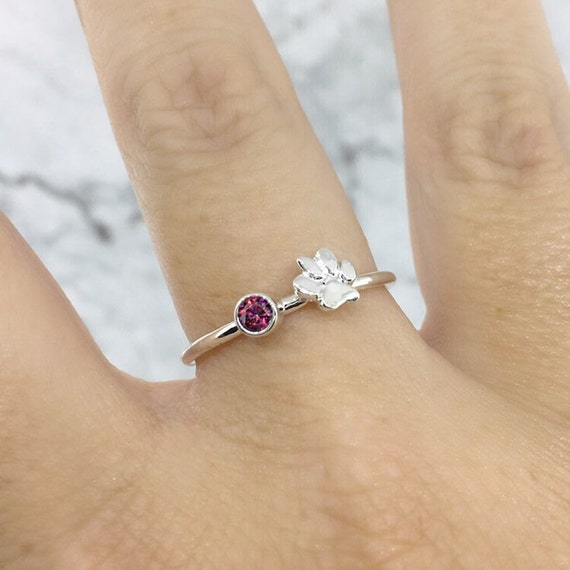 Paw print birthstone ring sale