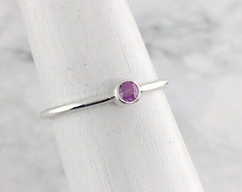 Stackable February Birthstone Ring, Purple Stone Ring, New Mom Gift, Sterling Silver Birthstone Jewelry, 108