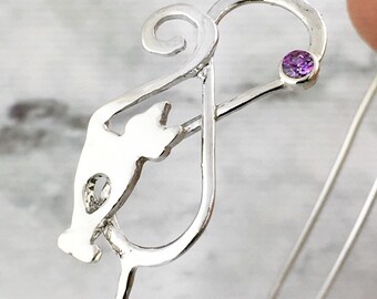 February Birthstone Bangle, Cat Jewelry, Adjustable Bangle Bracelet, Cat Bangle