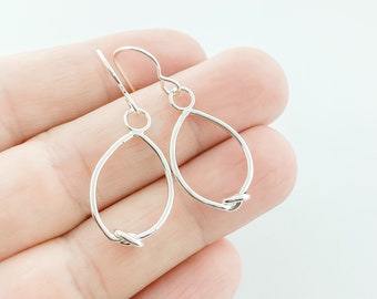 Sterling Silver Dangle Earrings, Silver Knot Drop Earring, Silver Earrings for Women, Valentines Day Gift